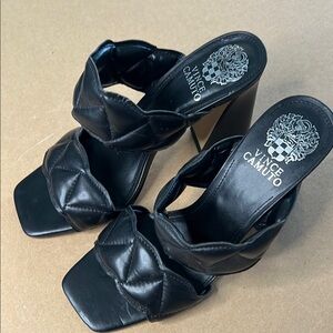 Vince Camuto Black Heels with Quilted Straps and Block Heel